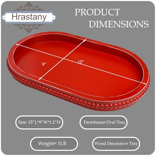 Hrastany Red Oval Wooden Decorative Ottoman Tray 15" x 9" x 1.2"