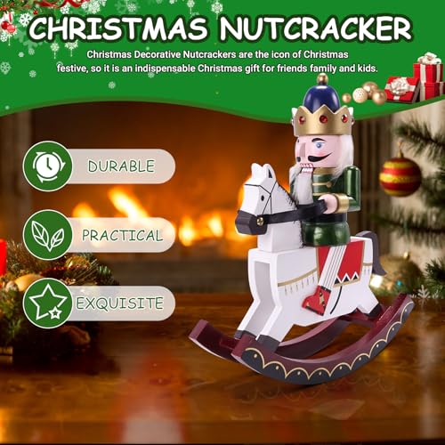 Tngan Red Wooden Rocking Horse Nutcracker Christmas Decor - Soldier Figurine
