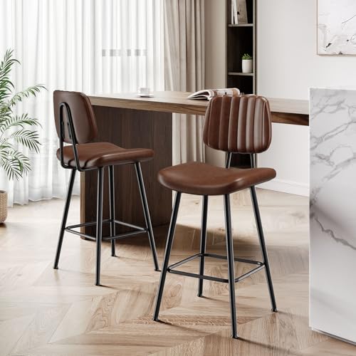 24-Inch Faux Leather Counter Height Bar Stools with Backrest, Set of 3