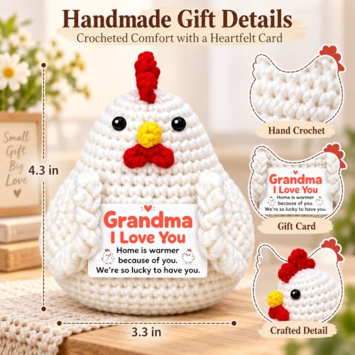 Grandma First Time Gifts from Grandchild - Handmade Crochet Chicken & Heartfelt Card