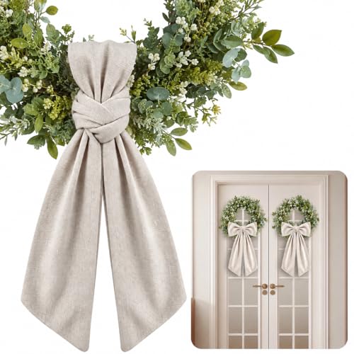Linen Wreath Sash for Front Door - 2 Pack Rustic Burlap Garland Ribbon