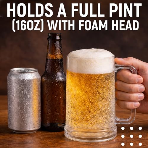 16oz Freezable Beer Mugs - Double Wall Gel Insulated Freezer Cups (Set of 2)