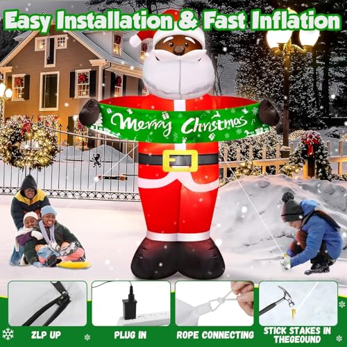 7FT Black Santa Inflatable Yard Decor with LED Lights for Christmas Outdoor Indoor