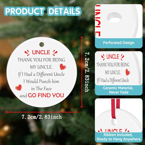 Funny Uncle Christmas Ornament - Gift from Niece & Nephew, Keepsake Ceramic Decor