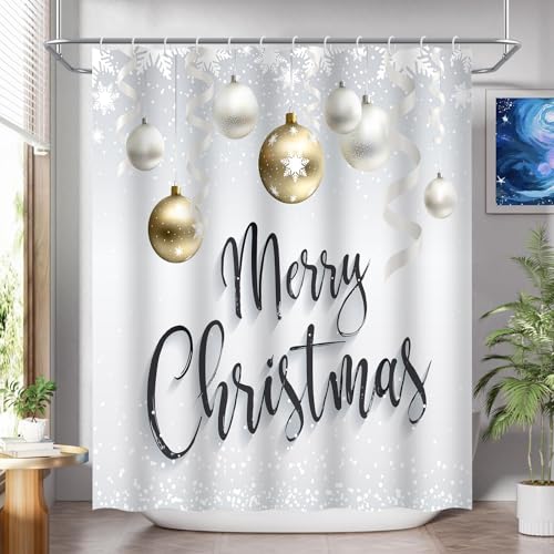 Onalasyc Christmas Bathroom Set with Gold Shower Curtain and Rugs - Festive Home Decor