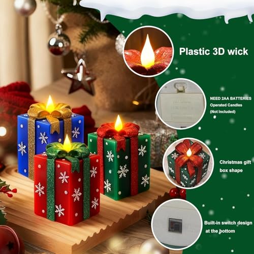Set of 3 Hand-Painted Flameless LED Candles with Remote Timer - Christmas Home Decor