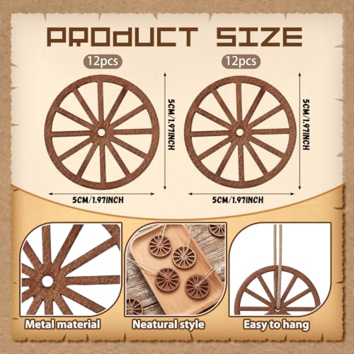 RattanView 24 Pcs Western Wagon Wheel Ornaments for Christmas Tree