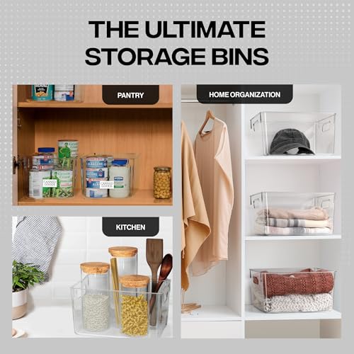 Clear Plastic Storage Bins with Handles - Pantry & Cabinet Organizer Bins
