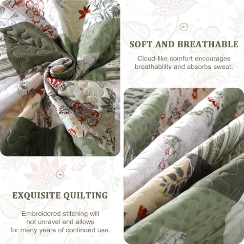Anibedding Floral Patchwork Quilt Set - 3 Piece Lightweight King Bedspread