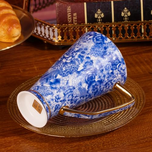 KAMMAK 18.6oz Ceramic Coffee Mugs Set of 2 with Elegant Blue-White Rim