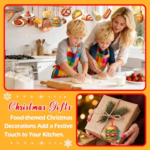 FLYAB 12Pcs Food Christmas Ornaments – Wooden Pizza Slice Hanging Decor, B1