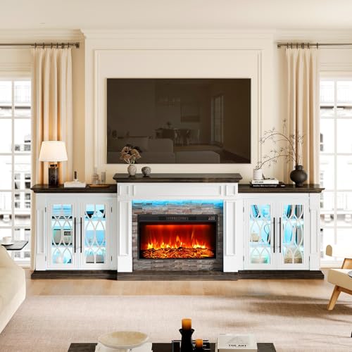 104-Inch Fireplace TV Stand with Electric Heater and Power Outlet