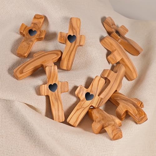 Natural Olive Wood Pocket Cross, Comfort Clinging Cross for Prayer