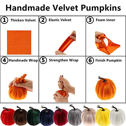 8 Pcs Assorted Velvet Artificial Pumpkins, Champagne Fall Harvest Decor