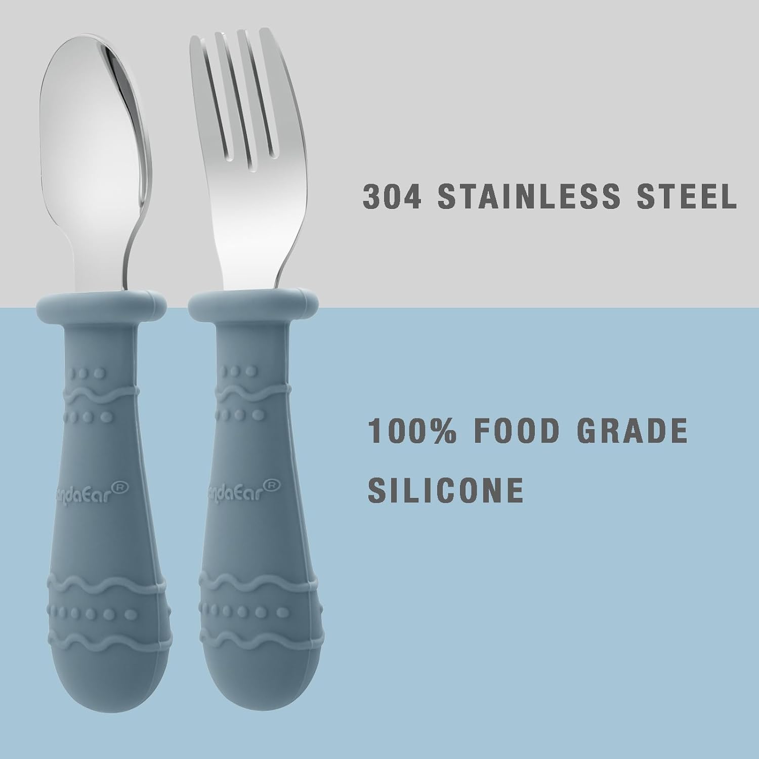 PandaEar Toddler Utensils - 6 Pack Kids Spoons & Forks | 18/8 Stainless Steel & Silicone Set (Blue/Brown/Red)