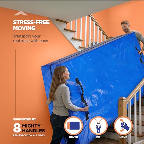 Queen Mattress Moving Bag with 8 Handles - Tear-Proof Storage Cover