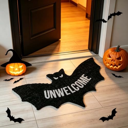 Unwelcome Bat Door Mat, 31x47 Inch Gothic Halloween Area Rug