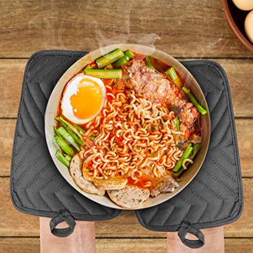 5-Pack Cotton Pocket Pot Holders - Heat Resistant Kitchen Hot Pads, Grey