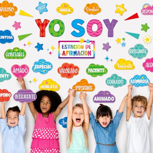 44-Piece Spanish Affirmation Station Bulletin Board Set for Classroom