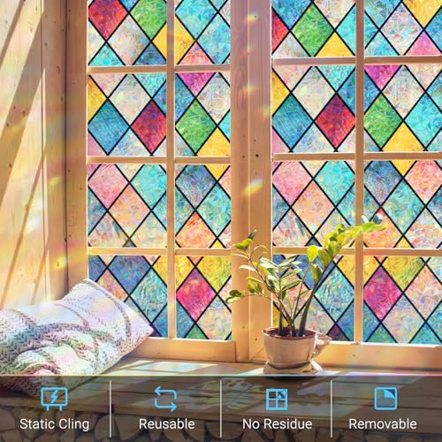 Rainbow Stained Glass Window Film - 17.5" x 78.7" Static Cling