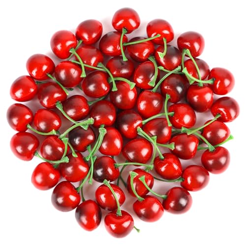 50pcs Artificial Faux Cherries - Lifelike Home Decor & Craft Supply