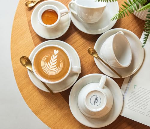Loveramics Ivory Ceramic 10 oz Coffee Cup with Saucer - Latte Art Mug Set