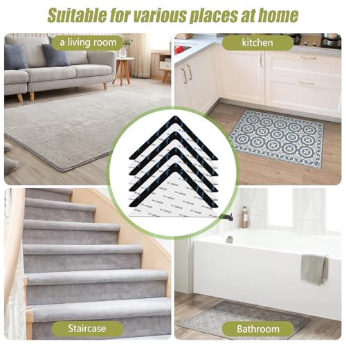 12 Pcs Non-Slip Rug Tape for Hardwood Floors, Double-Sided Adhesive Grippers