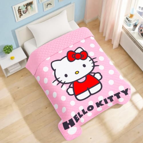 Hello Kitty Twin Bedspread Set for Kids - Reversible Quilted Bedding for Girls & Boys