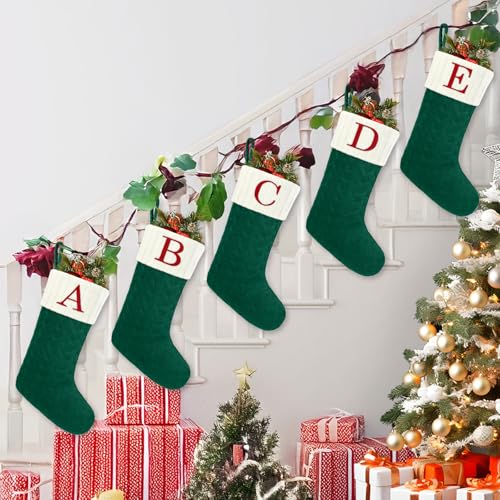 20-Inch Large Knit Monogram Christmas Stocking, Embroidered Letter Stocking