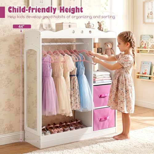 Kids Dress Up Storage Wardrobe with Full Length Mirror and Hanging Rack