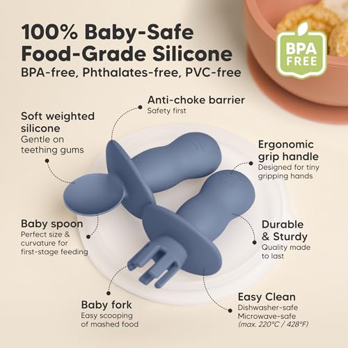 Silicone Baby Spoon and Fork Set for Self Feeding and Weaning