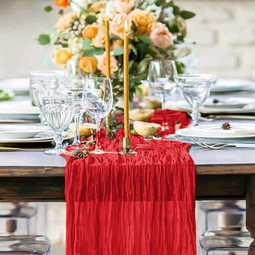 Red Cheesecloth Table Runner 12 Pack 21.5×120 Inch Elegant Boho Decor