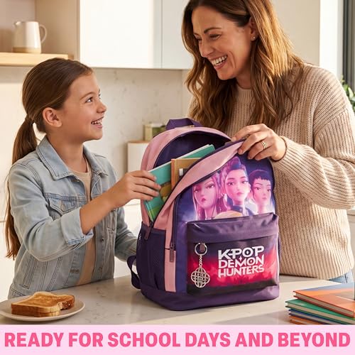 KPop Demon Hunters School Backpack for Girls - 18in Purple Bookbag
