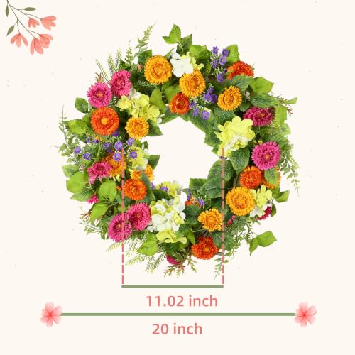 20-Inch Artificial Daisy and Tea Leaf Spring Wreath for Front Door