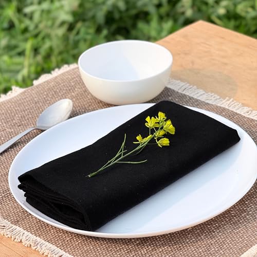 Cotton Cloth Dinner Napkins 18x18 Inches, Black - Pack of 12