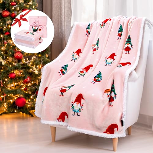 Solaris Santa Claus Sherpa Christmas Blanket 50" x 60" Reversible Fuzzy Throw for Couch Sofa Bed, Pink
