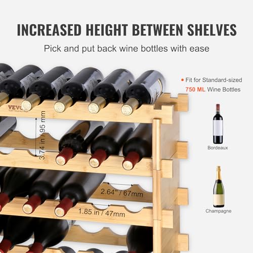 8-Tier 72-Bottle Stackable Bamboo Wine Rack, Freestanding Storage Shelf