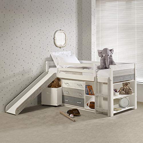 Donco Kids Twin Low Loft Bed with Slide & Storage - Grey/White