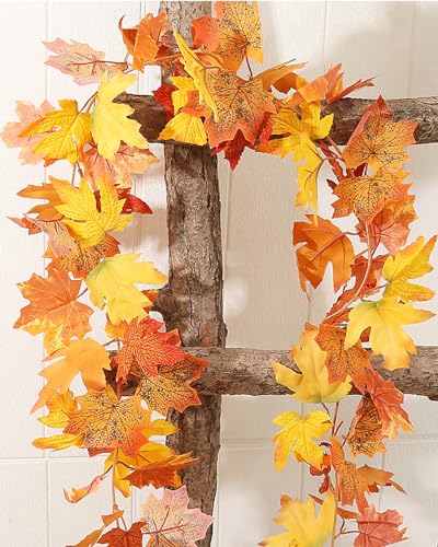 Artificial Autumn Maple Leaves Garland for Thanksgiving Decor - 3 Pack, 5.9 ft
