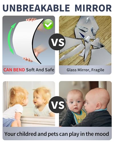Shatterproof Acrylic Mirror Tiles - 10x10 Inch Self-Adhesive Wall Mirrors