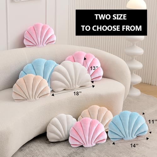 Seashell Throw Pillow - 14-Inch Pink Velvet Beach Themed Decorative Cushion