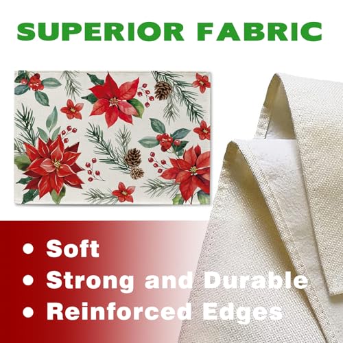 Christmas Poinsettia Placemats Set of 4 - Holiday Red Flower Table Decor