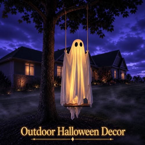 5ft Hanging Swing Ghost Halloween Outdoor Decoration with Remote Lights