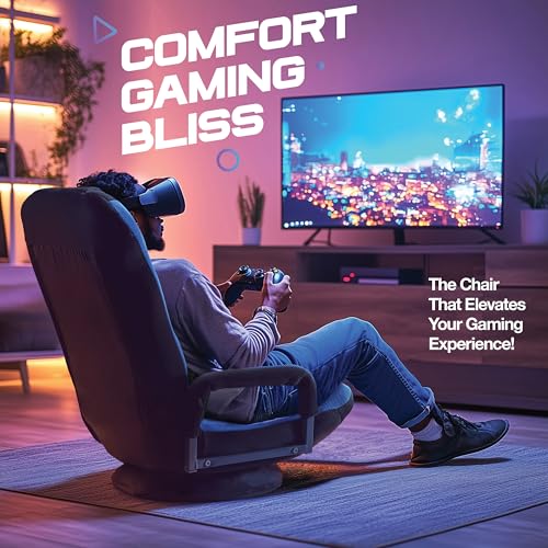 Swivel Floor Gaming Chair with 6-Position Adjustable Backrest, Blue