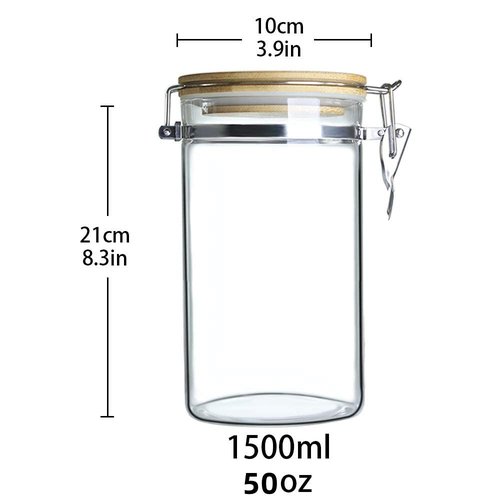 IDEALUX Glass Storage Jar with wooden Locking Clamp, Coffee Bean & Kitchen Food Container, Glass Sourdough Starter Jar (2PACK 50 OZ)