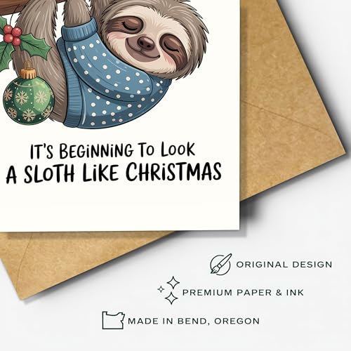 Podagree Christmas12 Funny Sloth Holiday Card – Greeting Card for Christmas, Holiday & Special Occasions