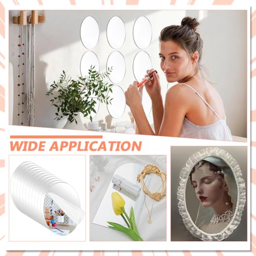 12PCS Oval Acrylic Mirror Sheets, 4x6 Inch Self-Adhesive Shatterproof Mirrors