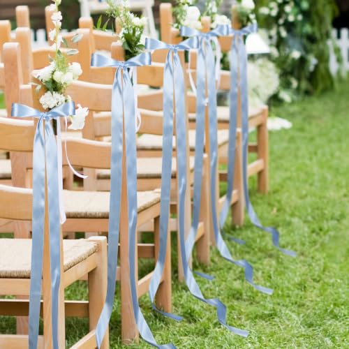 24 Pack Dusty Blue Satin Bows for Wedding Chair & Pew Aisle Decor