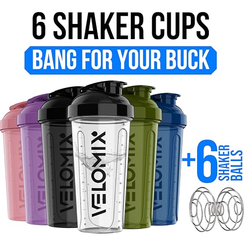 6 Pack 28oz Shaker Cups for Protein Shakes with Wire Whisk Balls