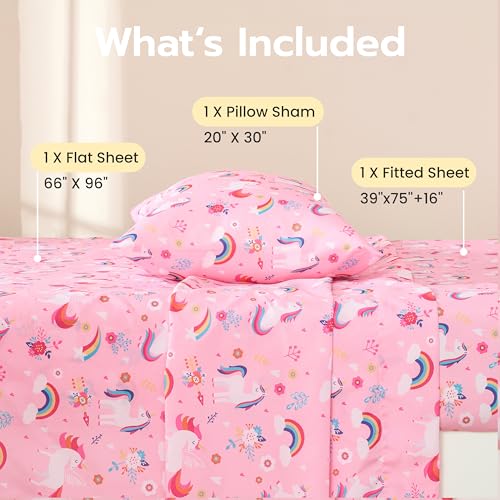 Joiedomi Kids Twin Sheet Set - 3-Piece Soft Microfiber Unicorn Bed Sheets